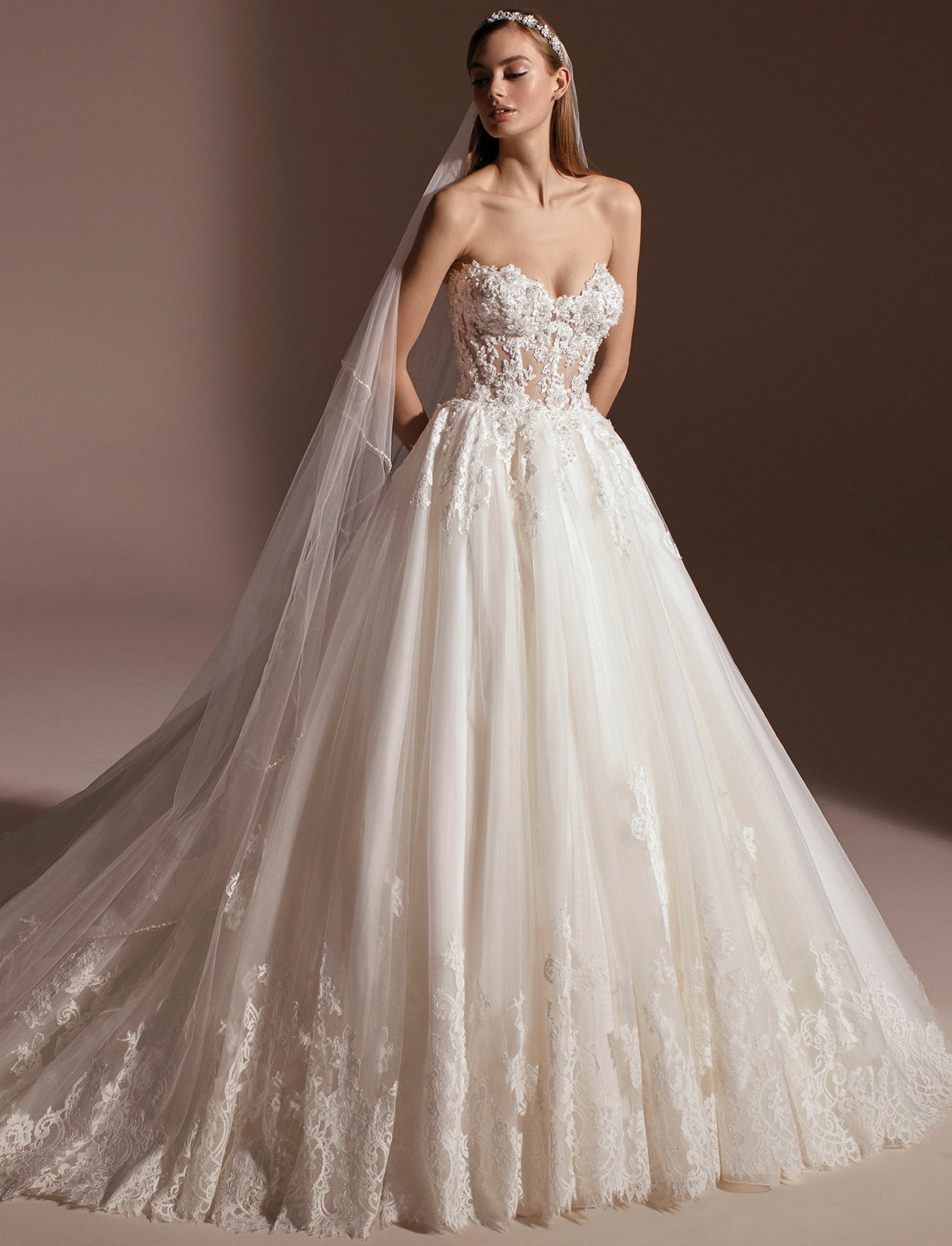 Luxurious lace wedding dress with the finest Italian mesh